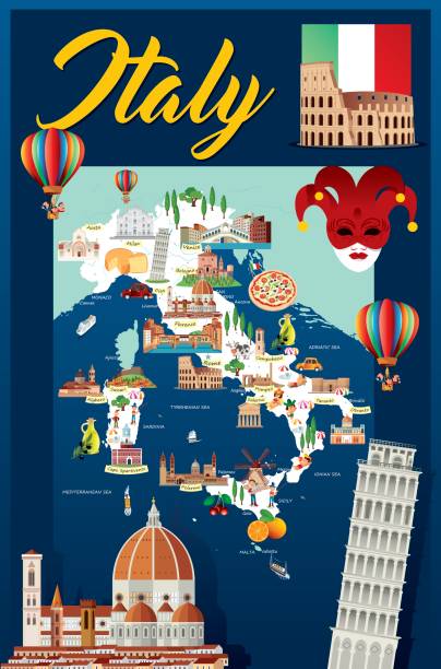 illustrazioni stock, clip art, cartoni animati e icone di tendenza di mappa dei cartoni animati dell'italia - milan napoli
