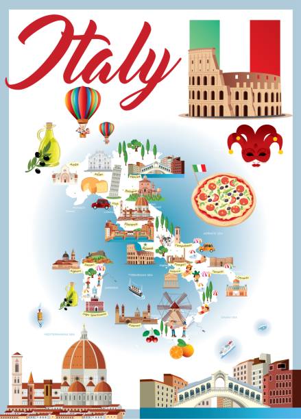 Cartoon map of ITALY Cartoon map of ITALY amalfi coast map stock illustrations