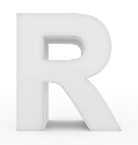 letter R 3d white isolated on white - 3d rendering