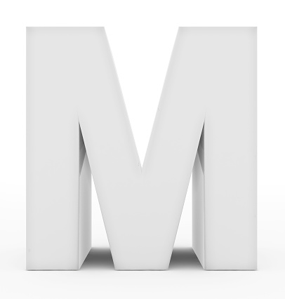 letter M 3d white isolated on white - 3d rendering