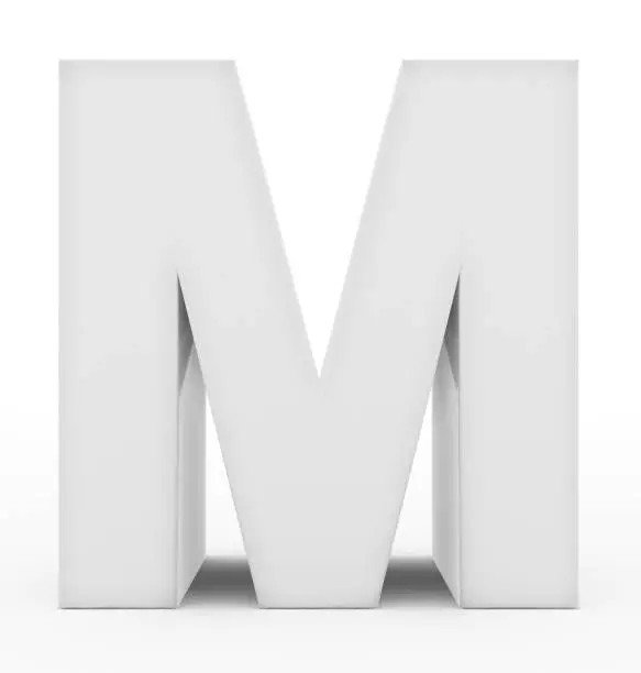 letter M 3d white isolated on white - 3d rendering