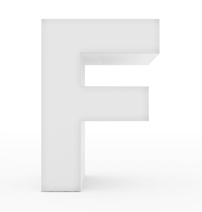 letter F 3d white isolated on white - 3d rendering