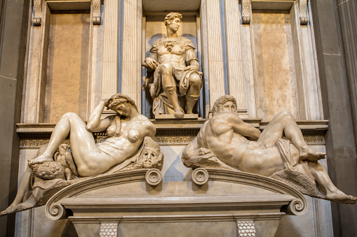 Tomb of Giuliano de Medici and sculptures 'Night and Day'