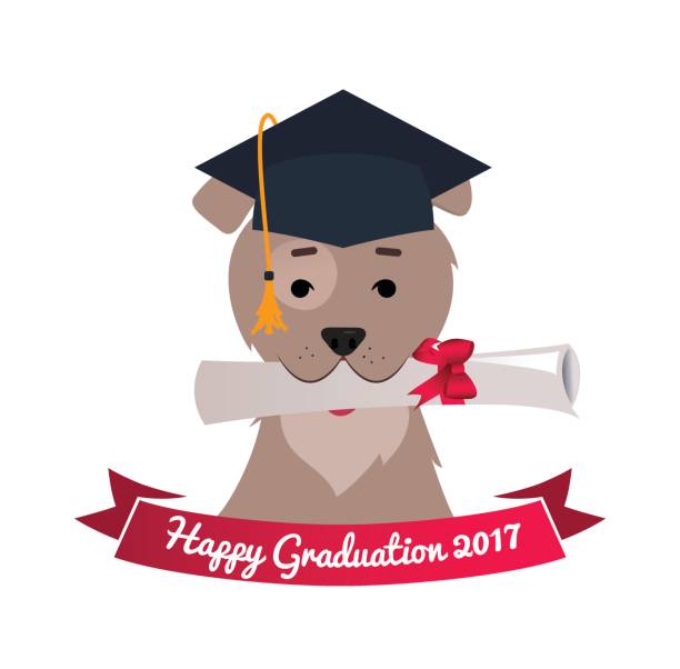 illustrations, cliparts, dessins animés et icônes de chien en chapeau de graduation diplôme avec la bouche. - dog graduation hat school