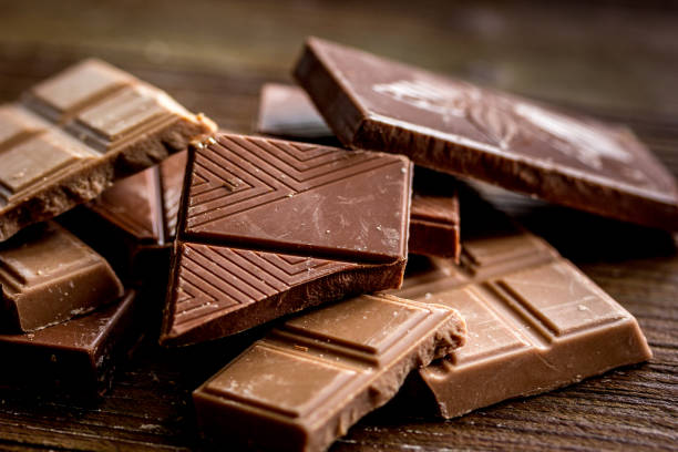 istock black chocolate close up on wooden background 676493898