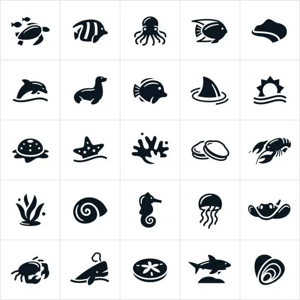 Vector illustration of Sea Life Icons