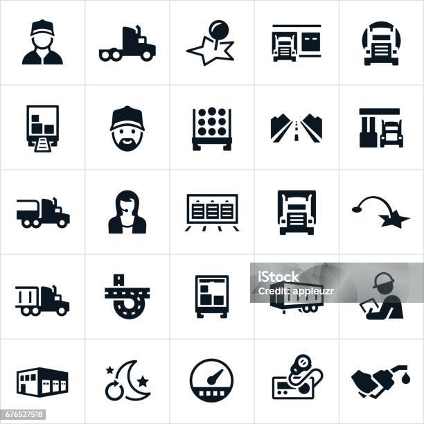 Trucking Industry Icons Stock Illustration - Download Image Now - Icon Symbol, Truck Driver, Semi-Truck