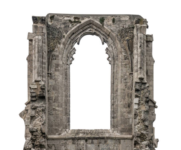 The old ruins of a building, white background, isolated.