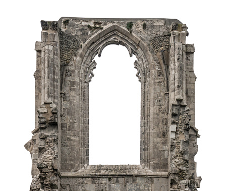 The old ruins of a building, white background, isolated