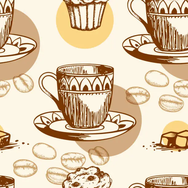 Vector illustration of Seamless pattern with cake and coffee