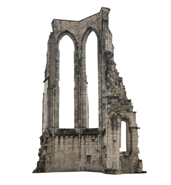 istock The old ruins of a building, white background, isolated 676583286