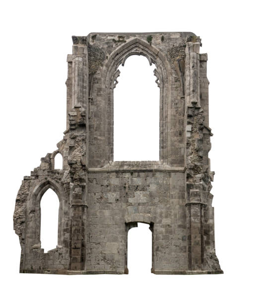 istock The old ruins of a building, white background, isolated 676583424