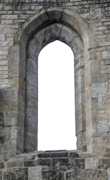 istock The window of stone building on white background, isolated 676590638