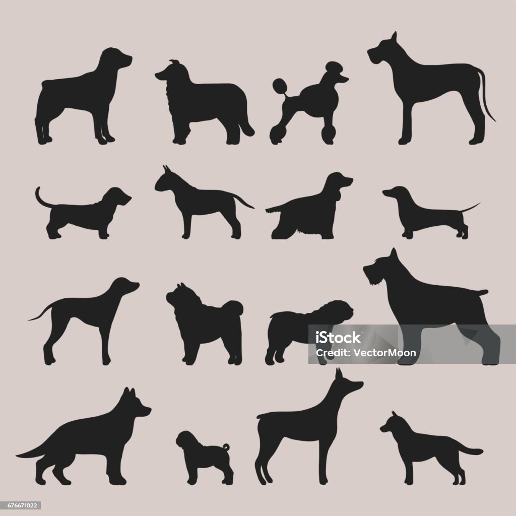 Funny cartoon dog character bread black silhouette in cartoon style vector illustration Funny cartoon dog character bread black silhouette in cartoon style happy puppy and isolated friendly mammal vector illustration. Domestic element flat comic adorable mascot canine. In Silhouette stock vector