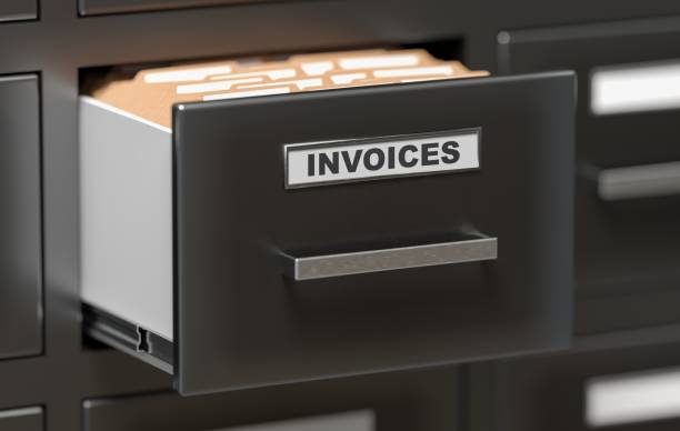 istock Invoices documents and files in cabinet in office. 3D rendered illustration. 676697152