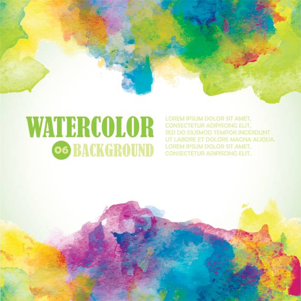 Beautiful Summer Watercolor background. Tropical colors and fresh style. Green, yellow, purple, blue. Beautiful Summer Watercolor background. Tropical colors and fresh style. Green, yellow, purple, blue. watercolor background stock illustrations