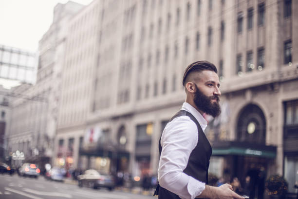 Charming busy gentleman outdoors