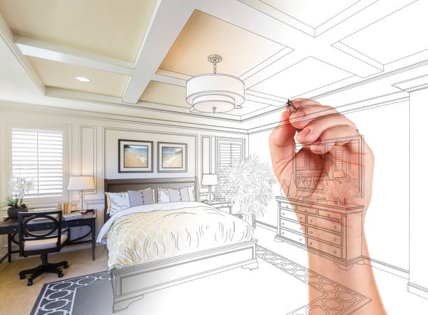 istock Hand Drawing Custom Master Bedroom Design With Gradation Revealing Photograph. 676835892