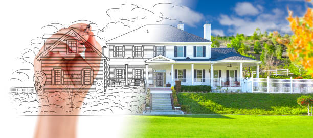 istock Hand Drawing Custom House Design With Gradation Revealing Photograph. 676836472