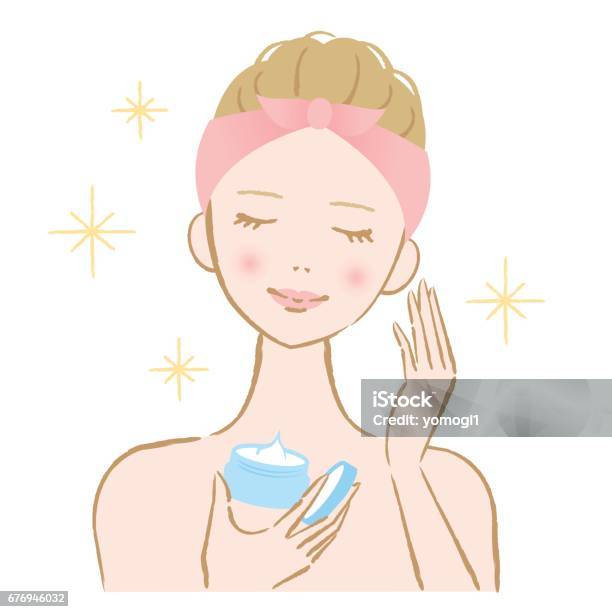 Woman Applying Cosmetic Cream Stock Illustration - Download Image Now - Face Cream, Women, Adult