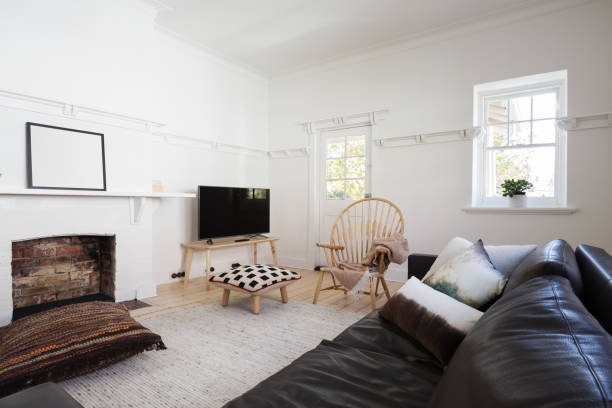 istock Eclectic styled contemporary living room in older spacious apartment 676956190