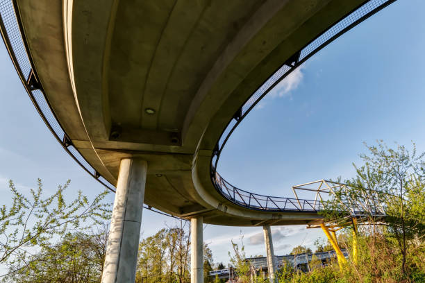 istock bottom view of pedestrian overpass in spring at sunset time 676963756