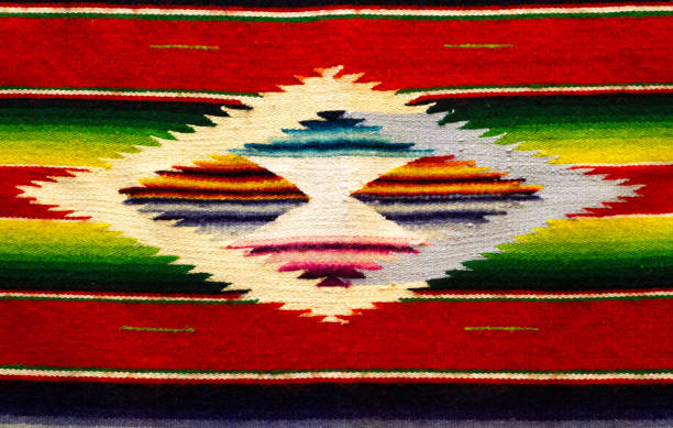 istock Antique Vibrant Mexican Wool Woven Rug Detail (Close-Up) 677011774
