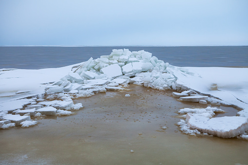 Ice on Baltic sea, cloudy day