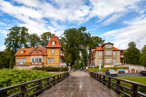 A view of Saaremaa island, Kuressaare castle in Estonia. Cosy old wooden houses