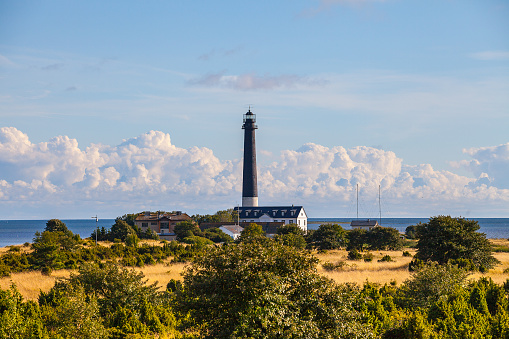 Sorve lighthouse against blue sky, Saaremaa island, Estonia