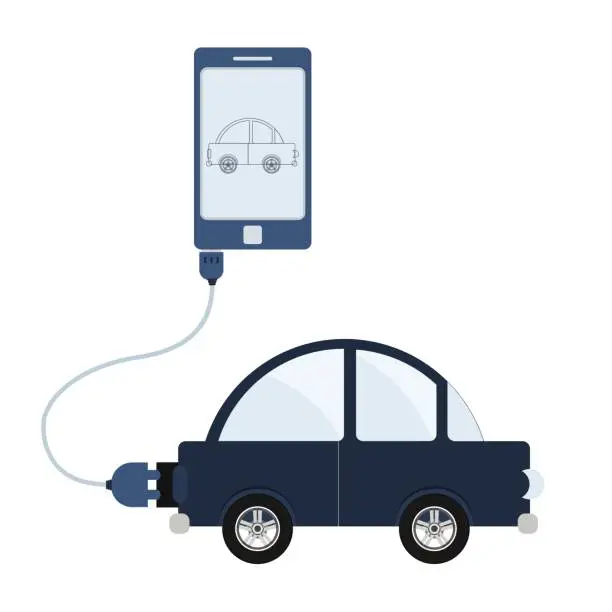Vector illustration of Car automation using cell phone