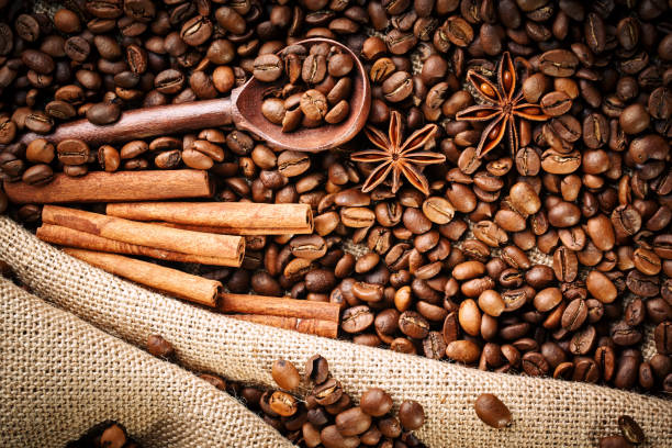istock Coffee beans, ground coffee and cinnamon on burlap 677158922