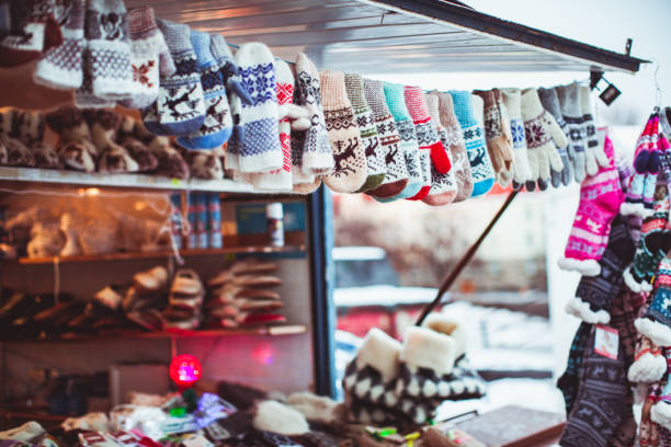 istock Winter accessories at Christmas fair 677181478