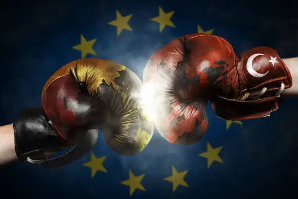 Political Crisis between Turkey and Germany symbolized with Boxing Gloves