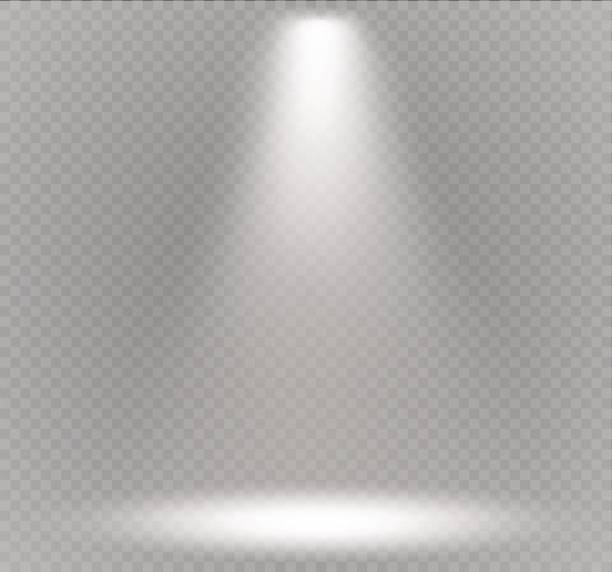 векторный прожектор. световой эффект. освещение сцены, прозрачное воздействие на клетчатый темный фон - spotlight stock illustrations