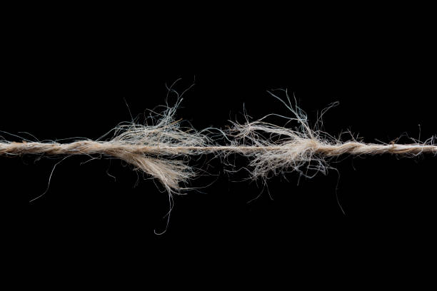 istock Frayed rope ready to break isolated on black background 677290100
