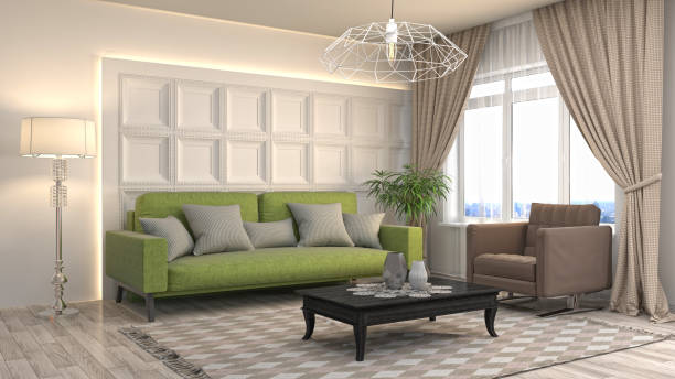 istock Interior living room. 3d illustration 677291948