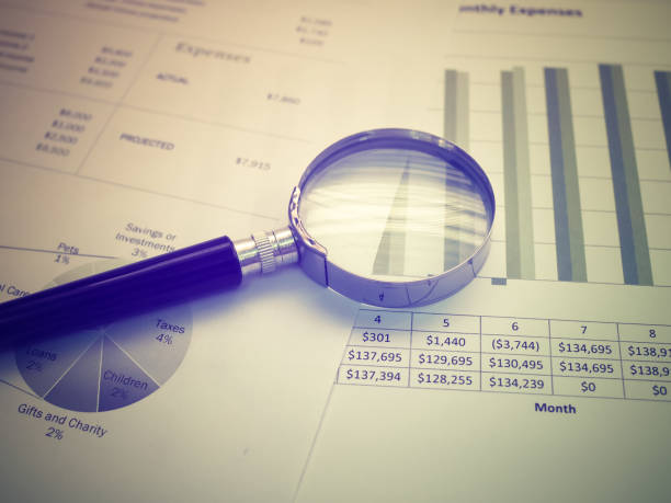 istock Workplace Concepts: Magnifying glass and Budget Analysis Report 677300832