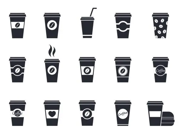 Vector illustration of disposable coffee cup icons
