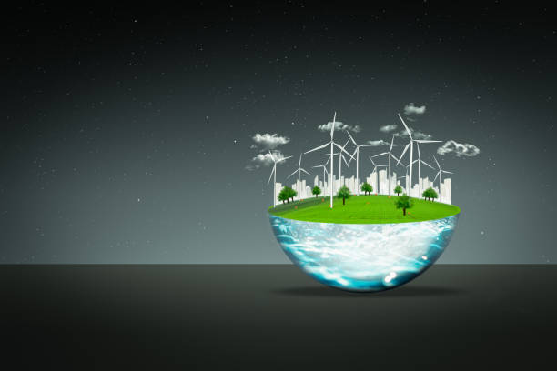 istock Green planet concept. Wind Turbine Clean Nature Ecology Environment 677351598