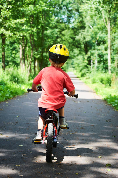 istock Young child boy riding bicycle on a summer day 677352076