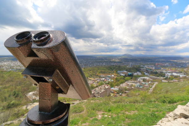 istock Stationary observation binoculars on the mountain slope 677375652