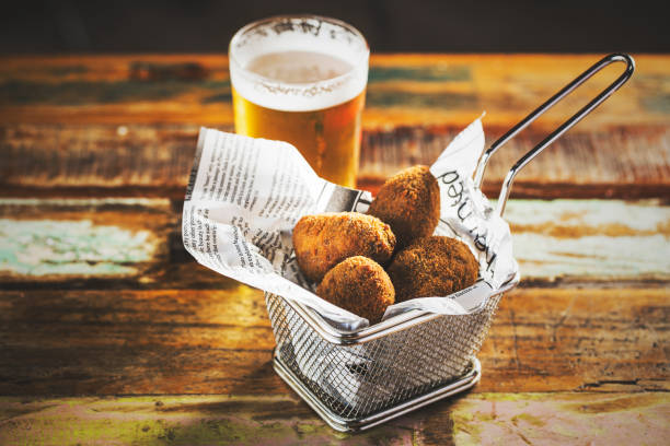 Croquettes and beer stock photo