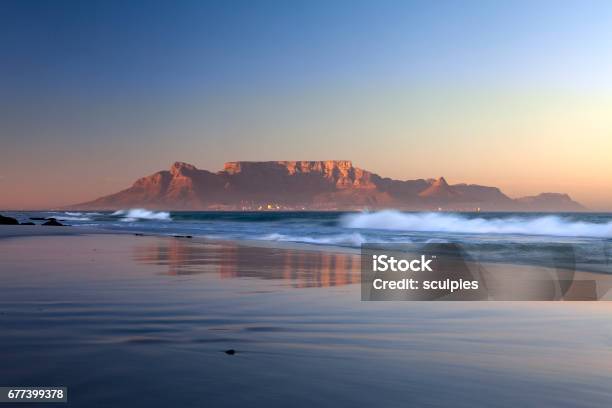 Scenic View Of Table Mountain Cape Town South Africa From Bloubergstrand Stock Photo - Download Image Now