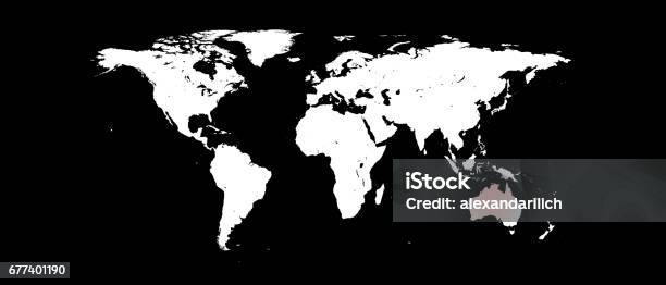 World Map White Silhouette Isolated On Black Background 3d Illustration Stock Photo - Download Image Now