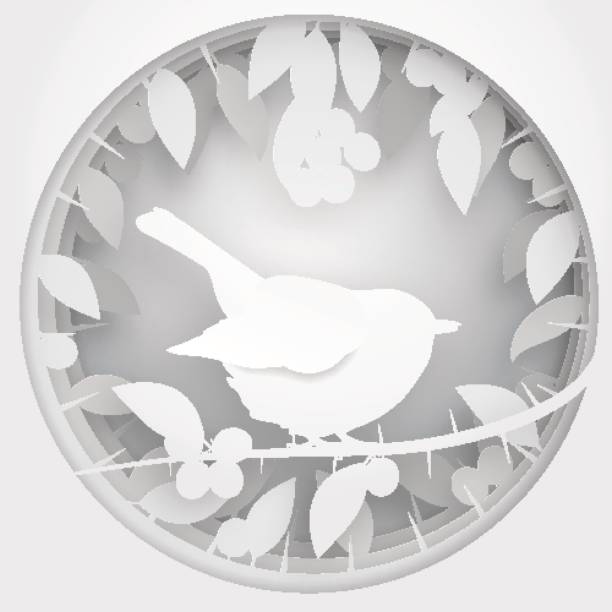 istock Paper box of shadow to bird on Blackthorn tree branch, vector illustration. 677402452