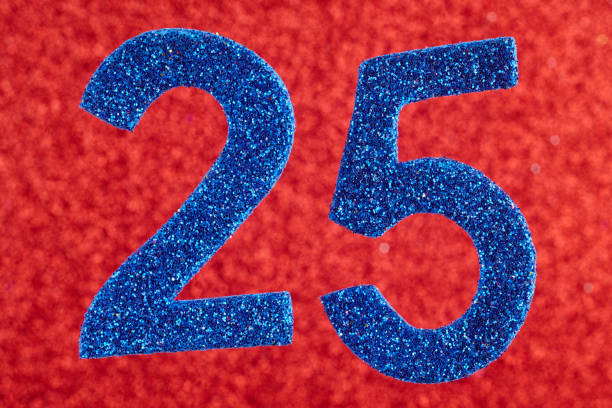 istock Number twenty-five blue color over a red background. Anniversary. Horizontal 677412782