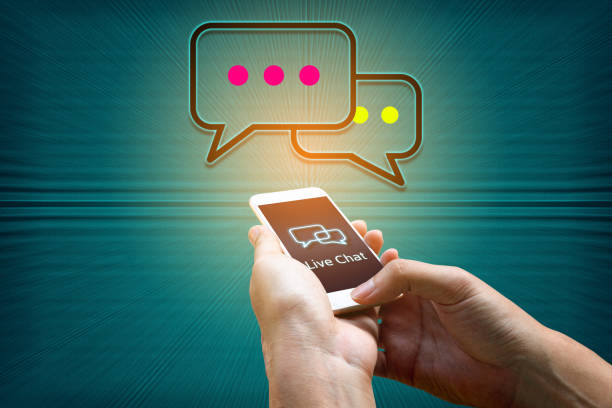 istock Live chat technology concept, woman hand pressing virtual screen on smartphone. 677440900