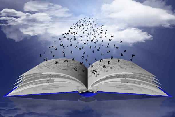 libro parole lettere cielo nuvole - hardcover book education single word horizontal foto e immagini stock