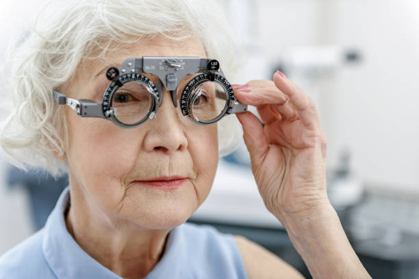 istock Old woman in special spectacles 677474984